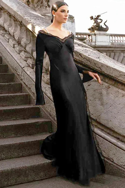 Elegant Lace-Up V-Neck Backless High-Waisted Slit Maxi Dress