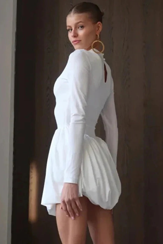 Elegant Hollow Button Slim High Waist Mini Dress