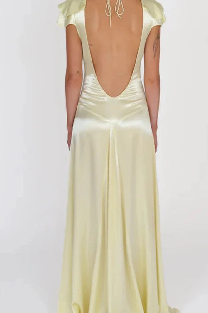Elegant Slim Sleeveless Lace-Up V-Neck Backless Maxi Dress