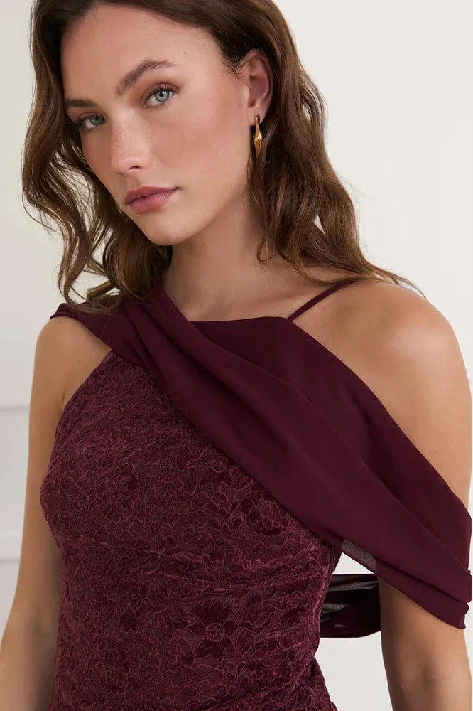 Off-Shoulder Backless Lace Sleeveless High Waist Bodycon Maxi Dress
