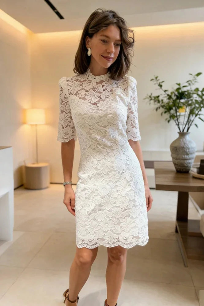 See-Through Lace Patchwork Short Sleeve Mini Dress