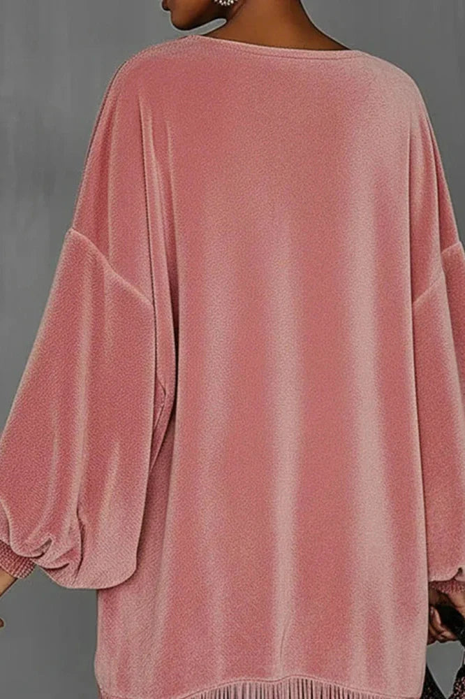 Elegant O-Neck Long Sleeve Loose A-Line High Waist Mini Dress