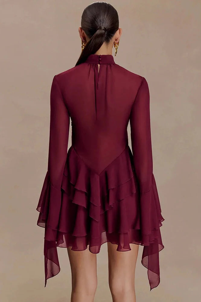 See Through Turtleneck Long Sleeve Mini Dress