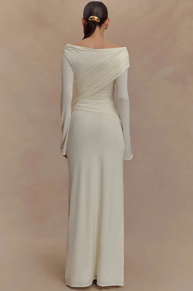 V Neck Long Sleeve High Waist Bodycon Maxi Dress