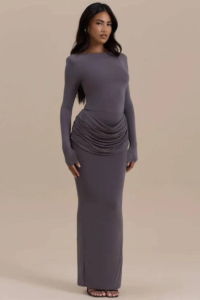 Long Sleeve O Neck High Waist Bodycon Maxi Dress