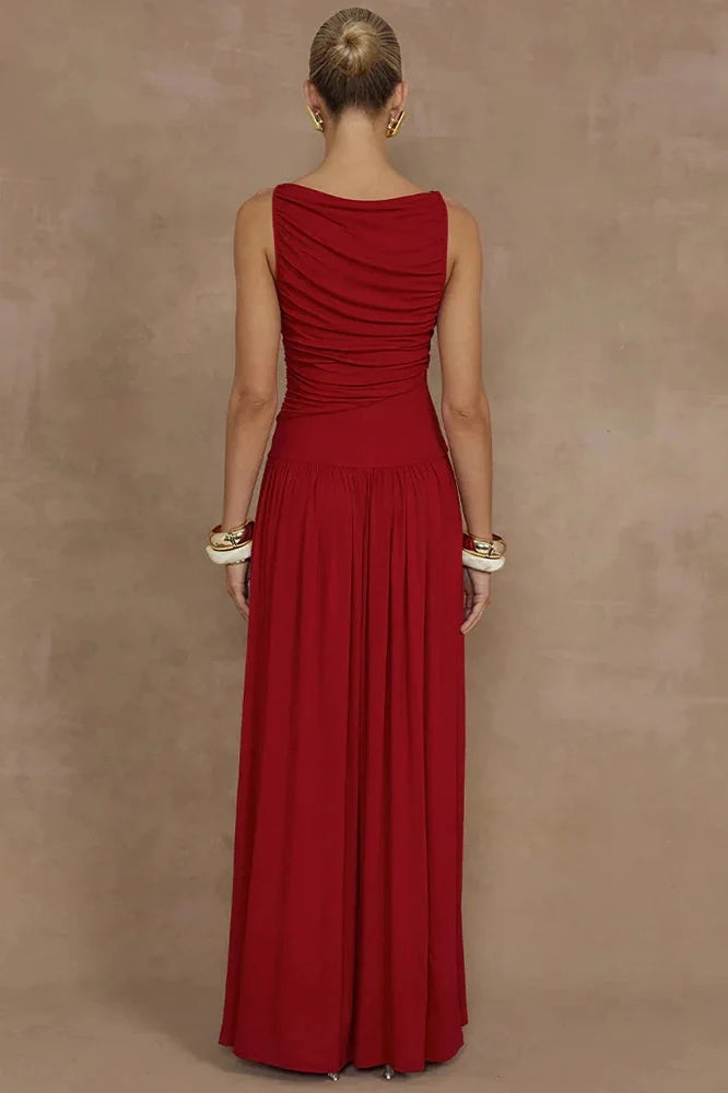 Elegant Sleeveless Boat Neck Maxi Dress