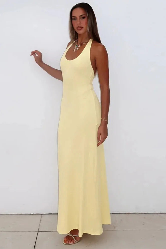 Backless U Neck Sleeveless High Waist Maxi Dress
