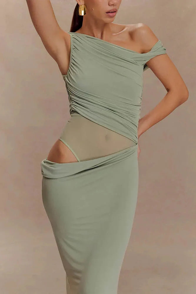 One Shoulder Backless Sleeveless Split Maxi Dress