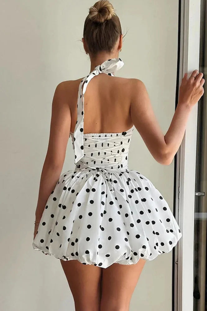 Printed Off-Shoulder Sleeveless Backless High Waist A-Line Mini Dress