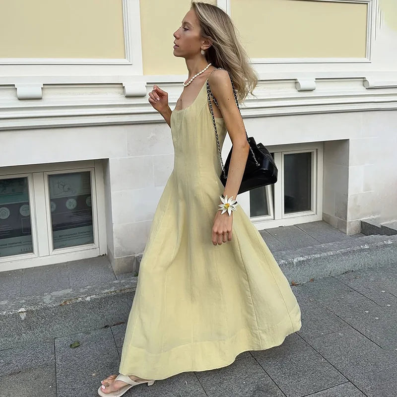 Elegant Square Neck Backless High Waist Sleeveless Maxi Dress
