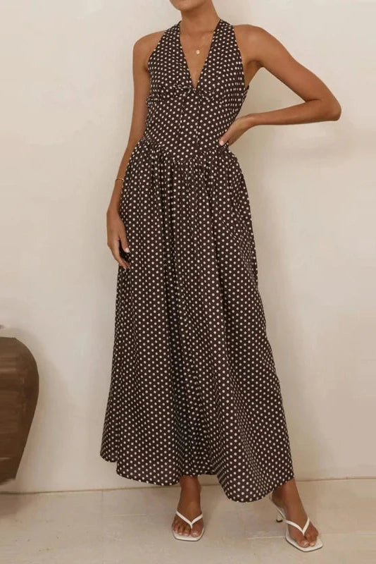 Polka Dot Sleeveless Backless Maxi Dress
