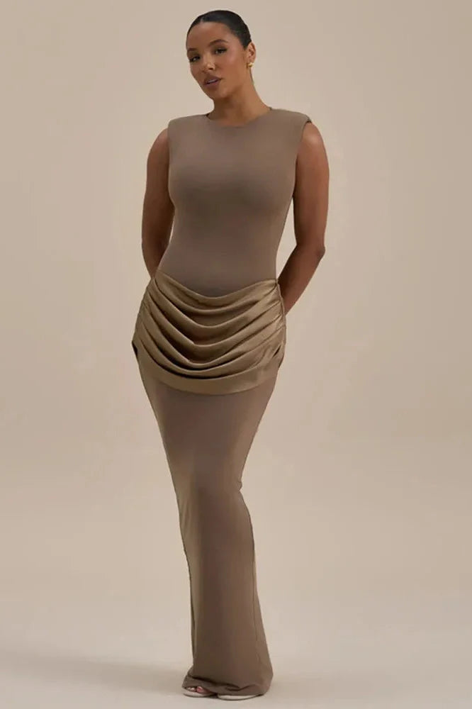 Sleeveless High Waist Patchwork O Neck Bodycon Maxi Dress
