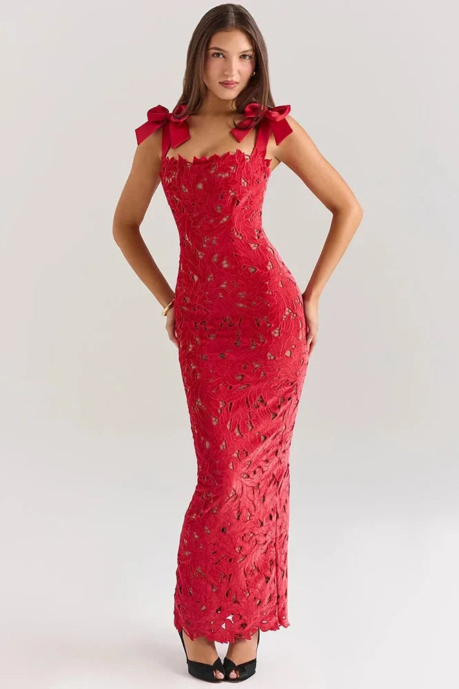 Lace Sleeveless Backless Bodycon Maxi Dress