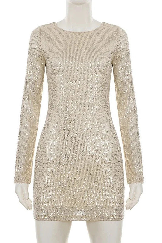 Elegant High Waist Slim Long Sleeve Mini Dress