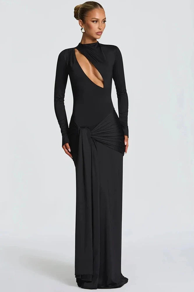Hollow Out Long Sleeve O Neck Bodycon Maxi Dress
