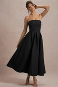 Off-Shoulder Strapless Sleeveless Backless High Waist A-Line Midi Dress