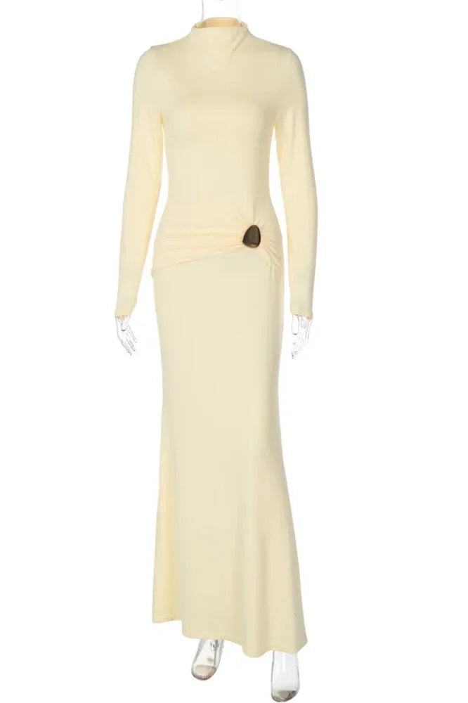 High Collar Long Sleeve Bodycon Maxi Dress