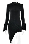 Pleated Patchwork Lace-Up Bodycon Mini Dress