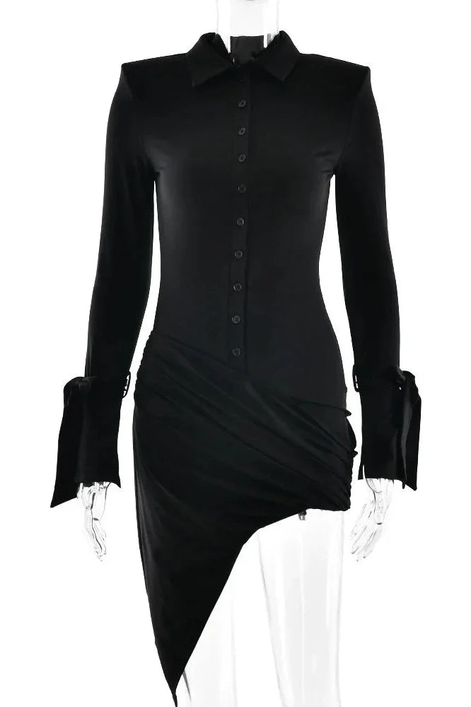 Pleated Patchwork Lace-Up Bodycon Mini Dress