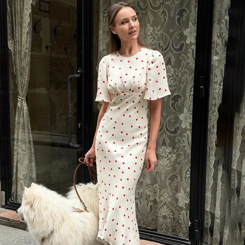 Elegant Polka Dot Patchwork Maxi Dress