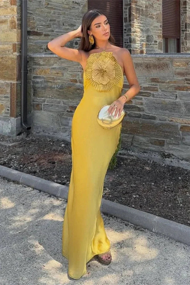 Lace-Up Backless Slim Maxi Dress