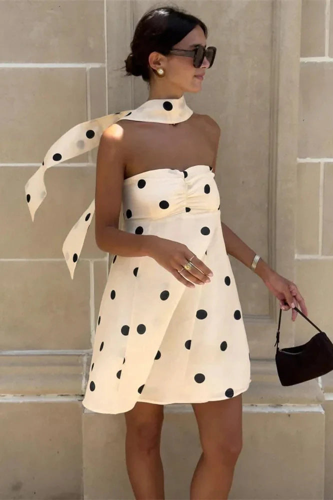 Printed Lace-Up Pleated Backless Bodycon Mini Dress
