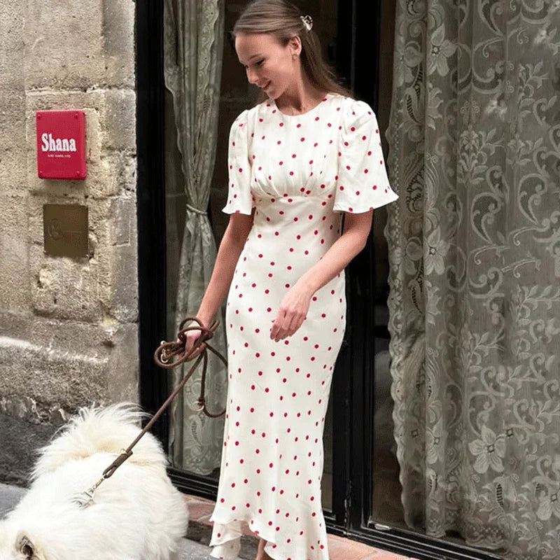 Elegant Polka Dot Patchwork Maxi Dress