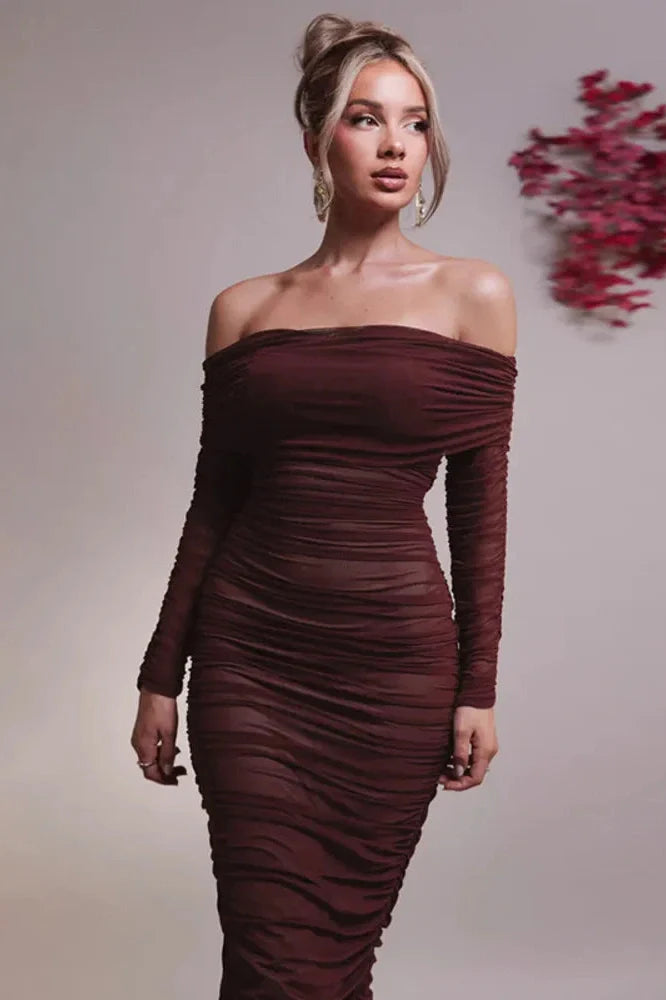 Off-shoulder Strapless Long Sleeve Backless Maxi Dress
