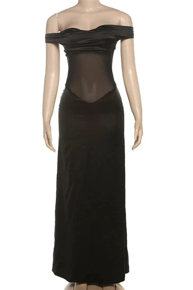 Off-Shoulder Patchwork Strapless Sleeveless Bodycon Maxi Dress