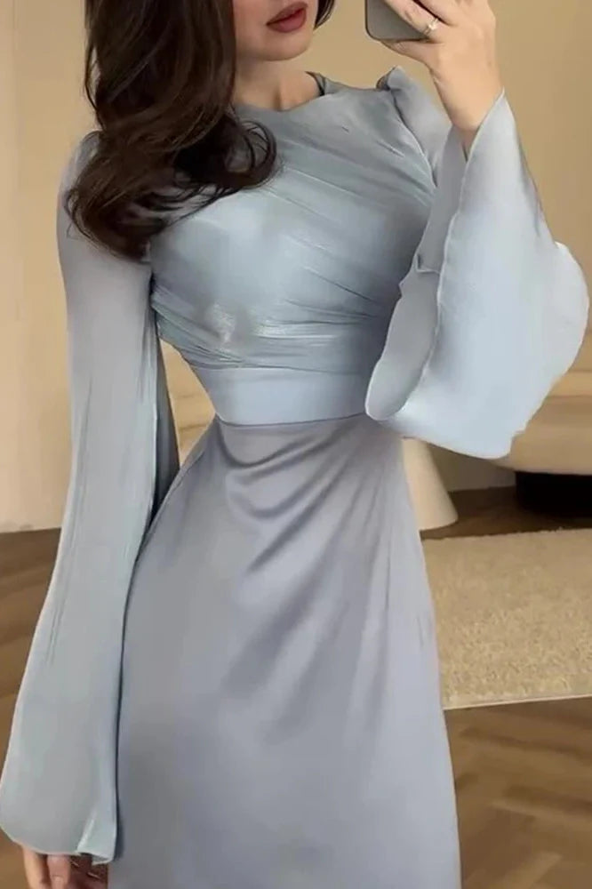 Elegant O-Neck Long Sleeve Slim Maxi Dress