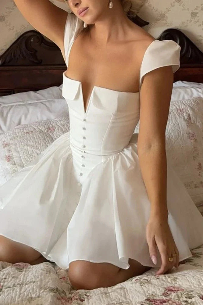 Backless Square Collar Short Sleeve A-line Mini Dress