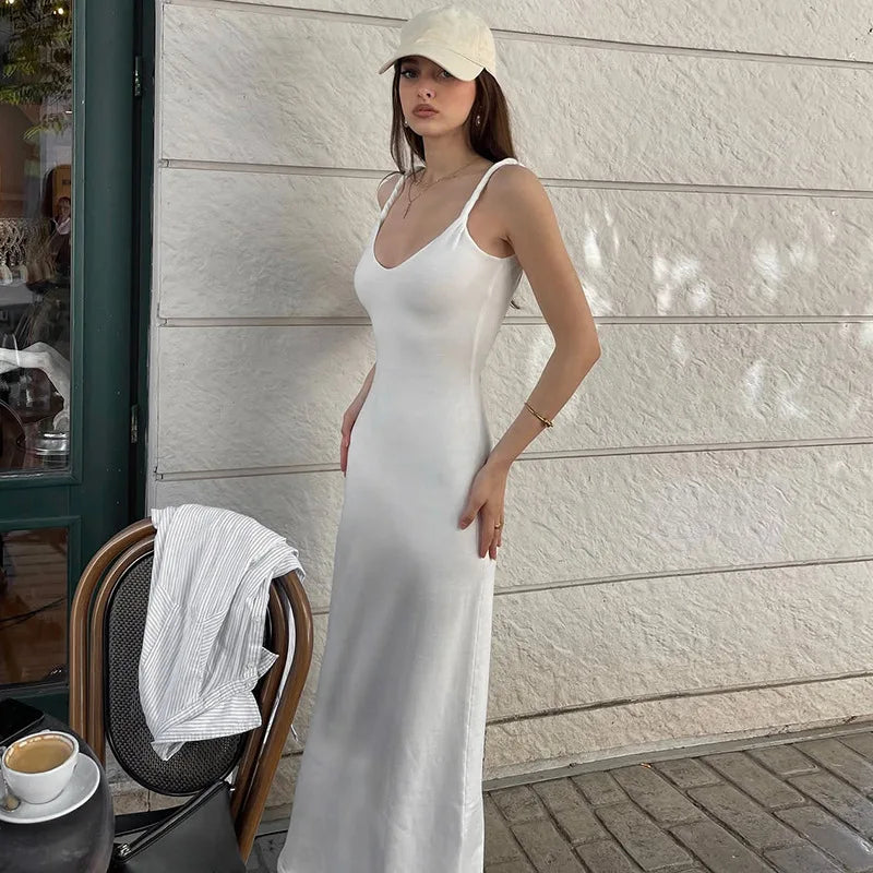 V-Neck Sleeveless Slim Maxi Dress