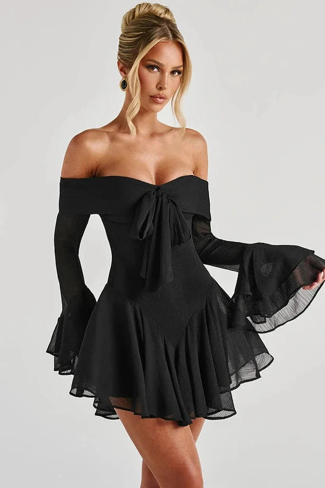 Strapless Long Sleeve Off-Shoulder  High Waist A-line Mini Dress