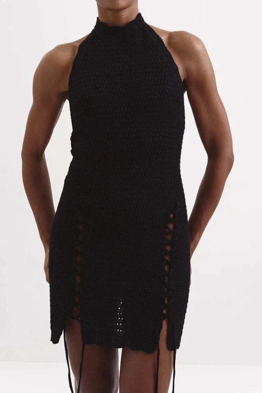 Hollow Out Backless Sleeveless Slim Tie Up Mini Dress