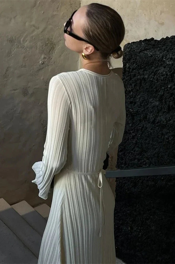 Lace-Up High Waist Long Sleeve Maxi Dress