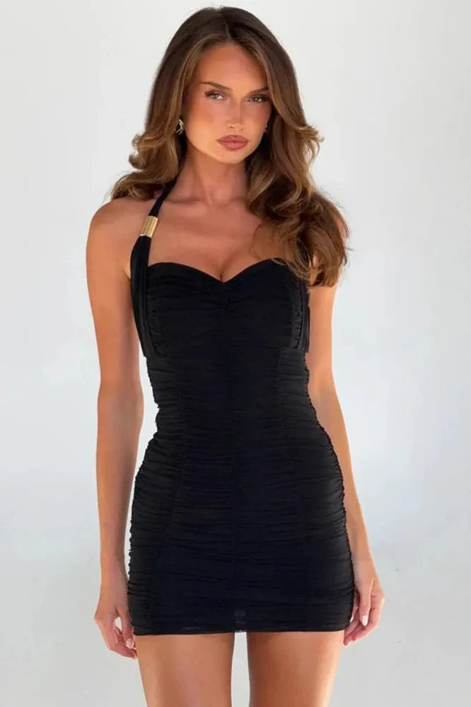 Backless Square Collar Sleeveless High Waist Mini Dress