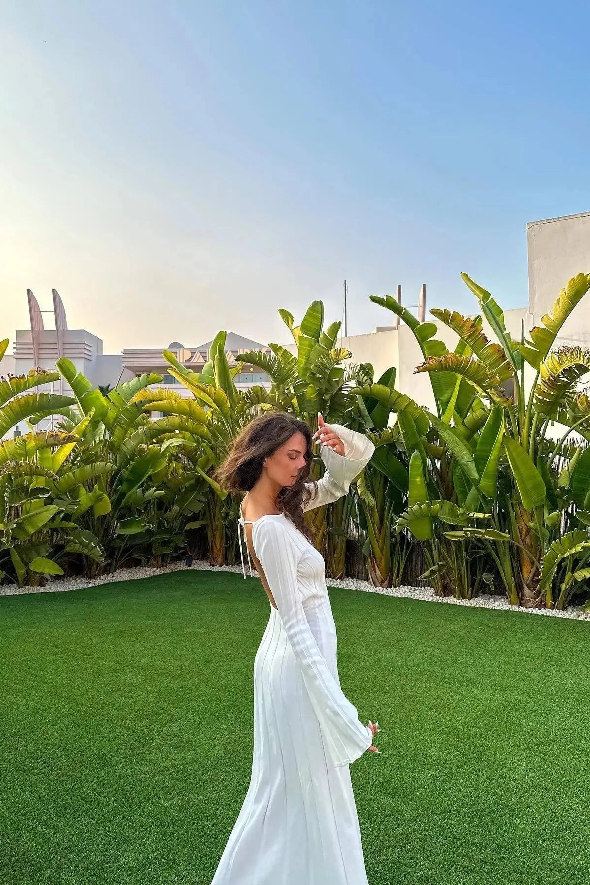 Backless Lace-Up Patchwork Slim High Waist Maxi Dress