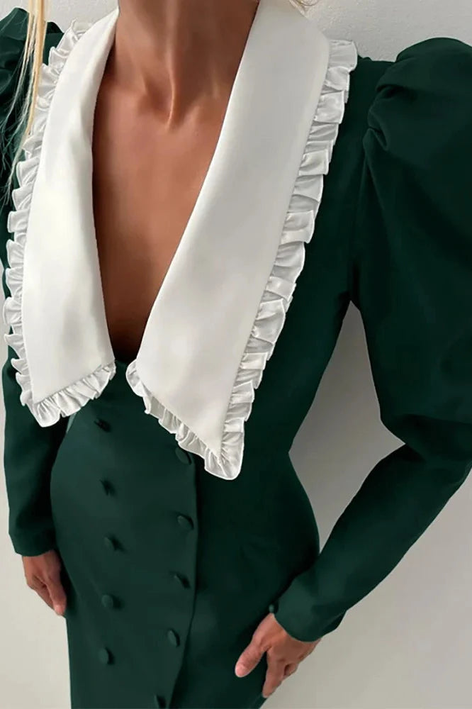 Elegant Long Sleeve Double Breasted Midi Dress