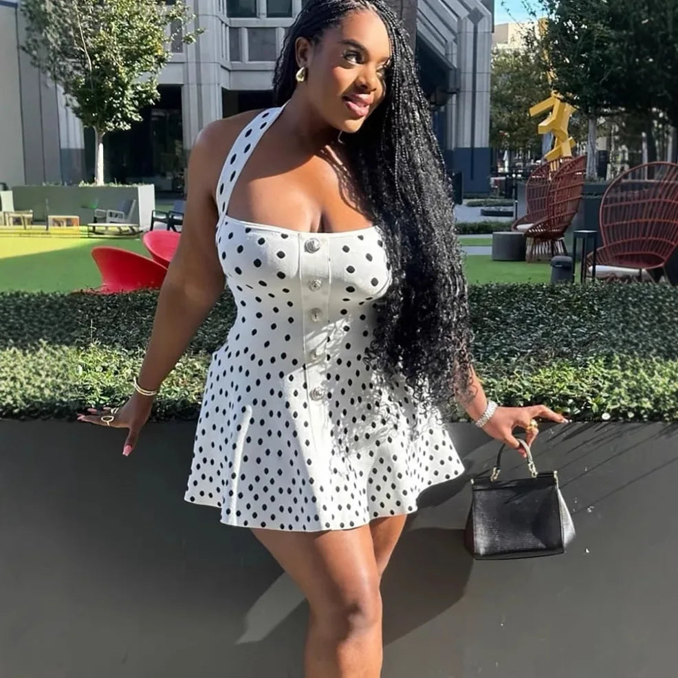 Polka Dot Knitted Backless A-Line Mini Dress