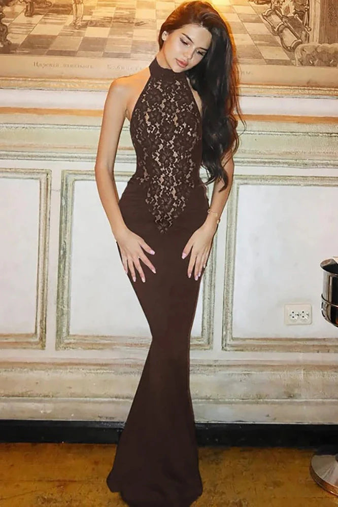 Lace Backless Off-Shoulder Strapless Sleeveless Bodycon Maxi Dress