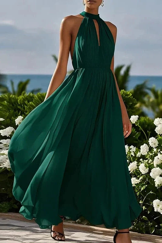 Elegant Sleeveless Loose High Waist Pleated Maxi Dress