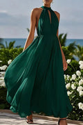 Elegant Sleeveless Loose High Waist Pleated Maxi Dress