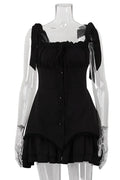 Sleeveless Spaghetti Strap Backless Lace-up Mini Dress