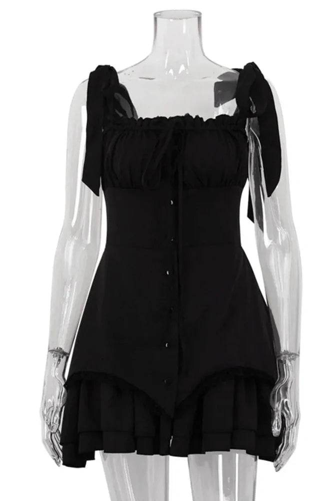 Sleeveless Spaghetti Strap Backless Lace-up Mini Dress