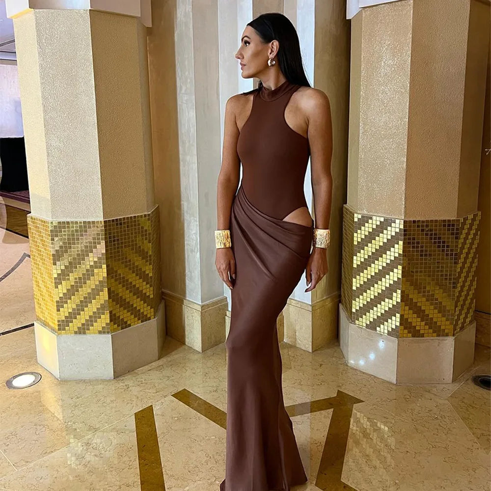 Hollow Sleeveless High Waist Maxi Dress
