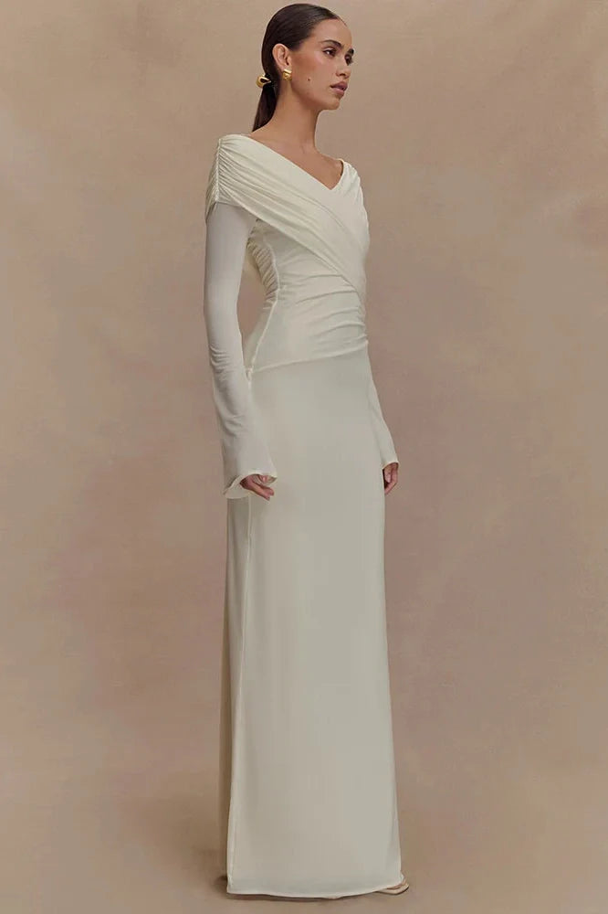 V Neck Long Sleeve High Waist Bodycon Maxi Dress