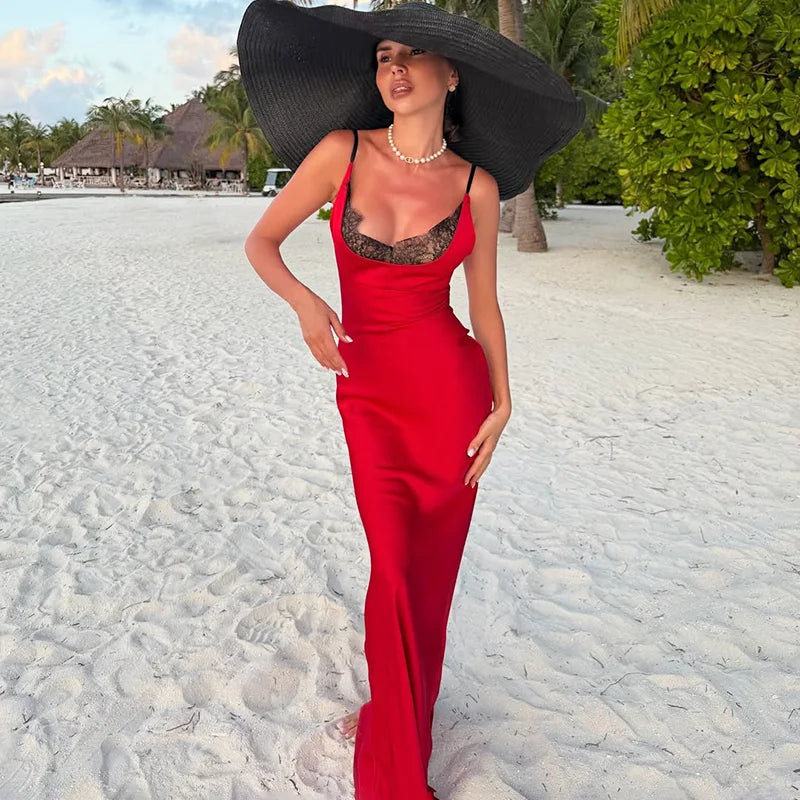 Lace Patchwork Backless Maxi Dress
