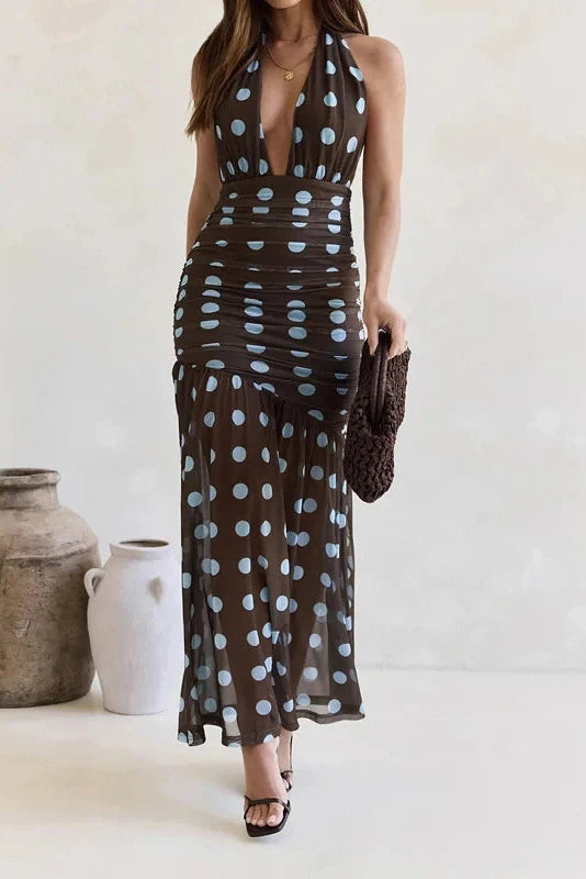 Sleeveless Slim High Waist Backless Printed Maxi Dress