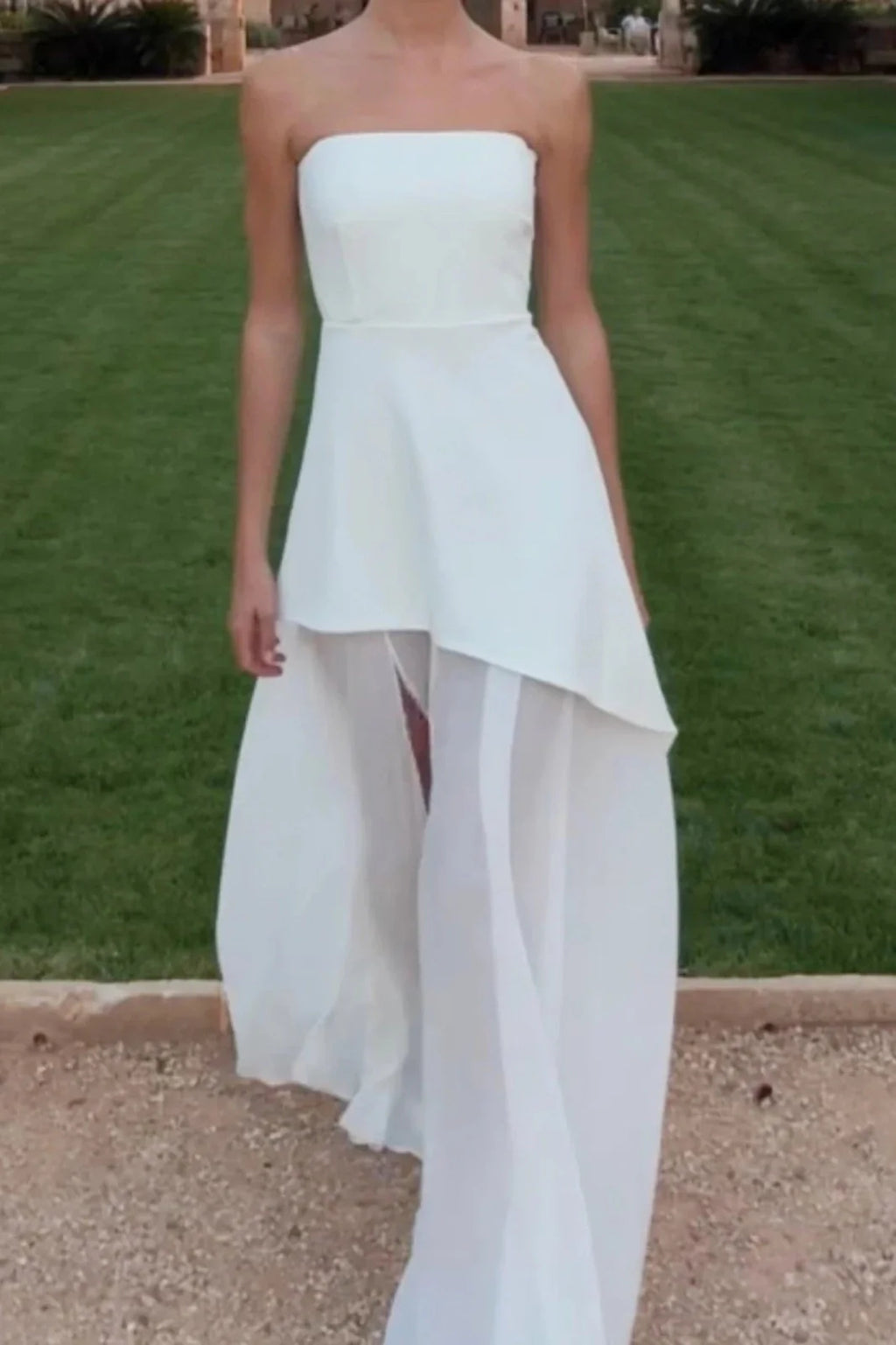 Off-Shoulder High Split Strapless Sleeveless Maxi Dress