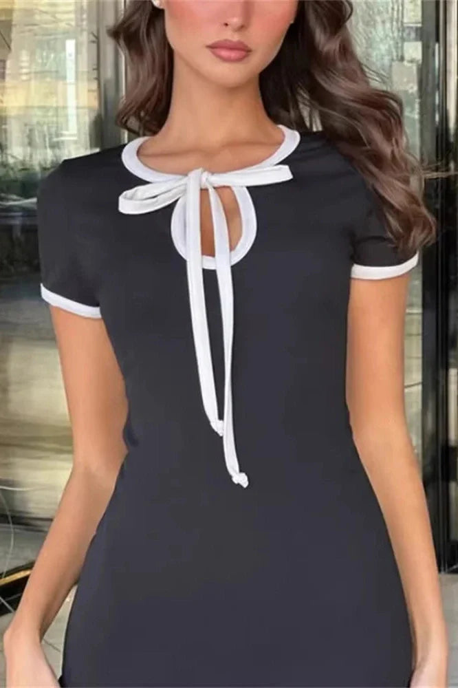 Hollow Out Lace-Up Short Sleeve Slim Mini Dress